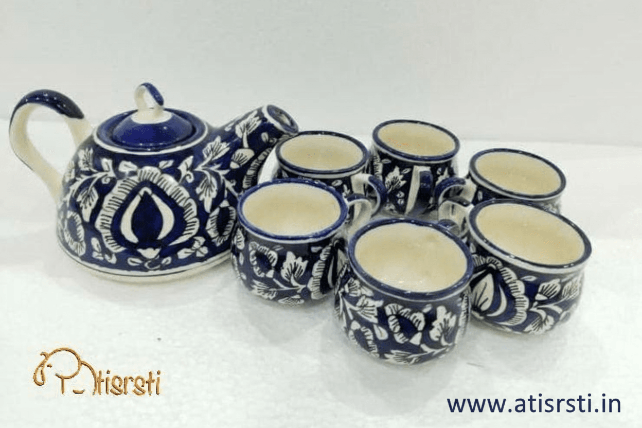 Atisrsti Blue Pottery Tea Set – Elegant, Artisan-Made Collection | Handcrafted Beauty for Your Home & Perfect for Gifting