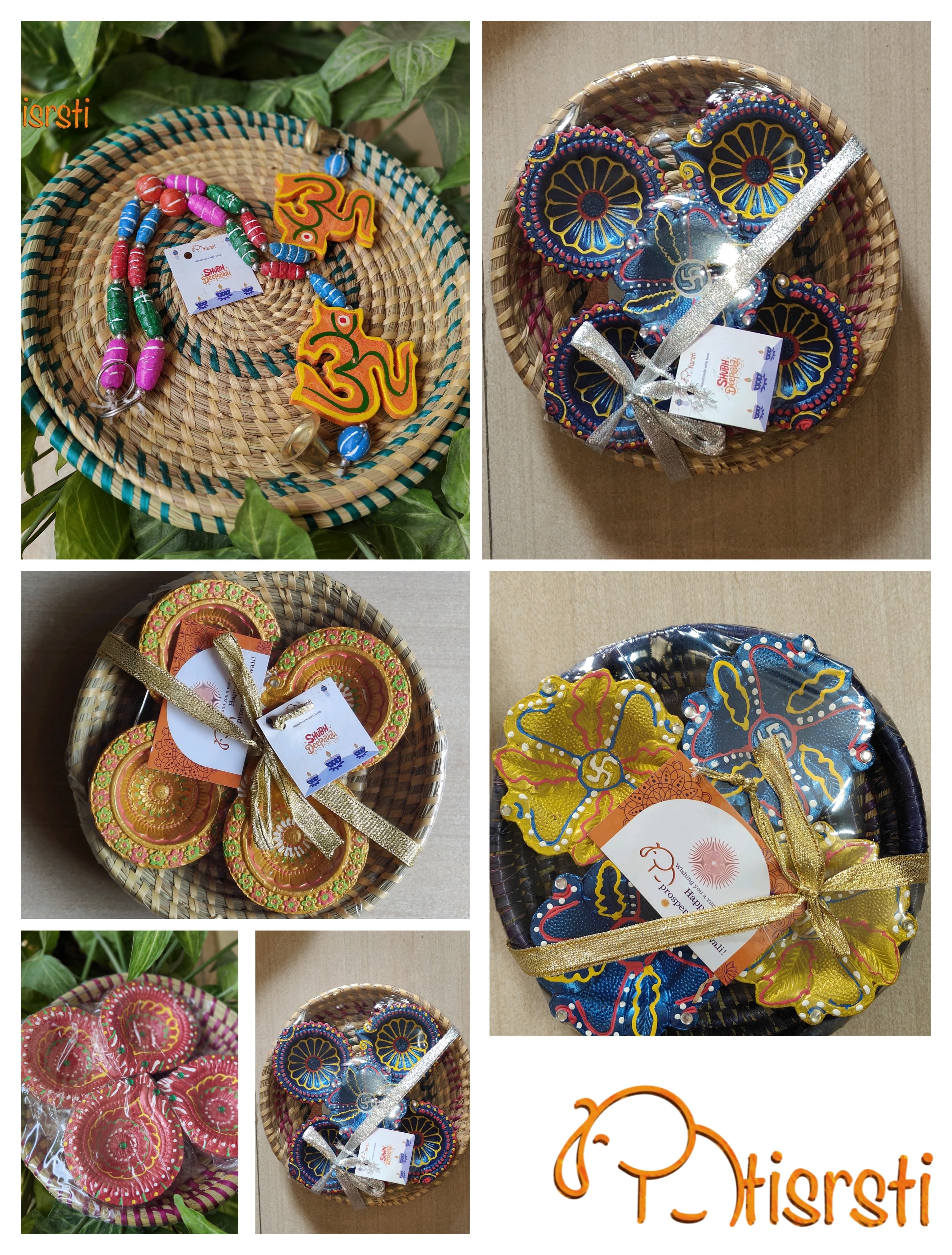 Eco-Friendly Clay Diya set Hampers in Handcrafted Moonj Baskets – By Tharu Tribes of Northern India | Atisrsti