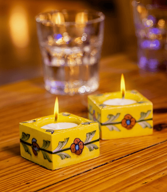 Handpainted Handmade Blue Pottery tea-light holders (set of 6)