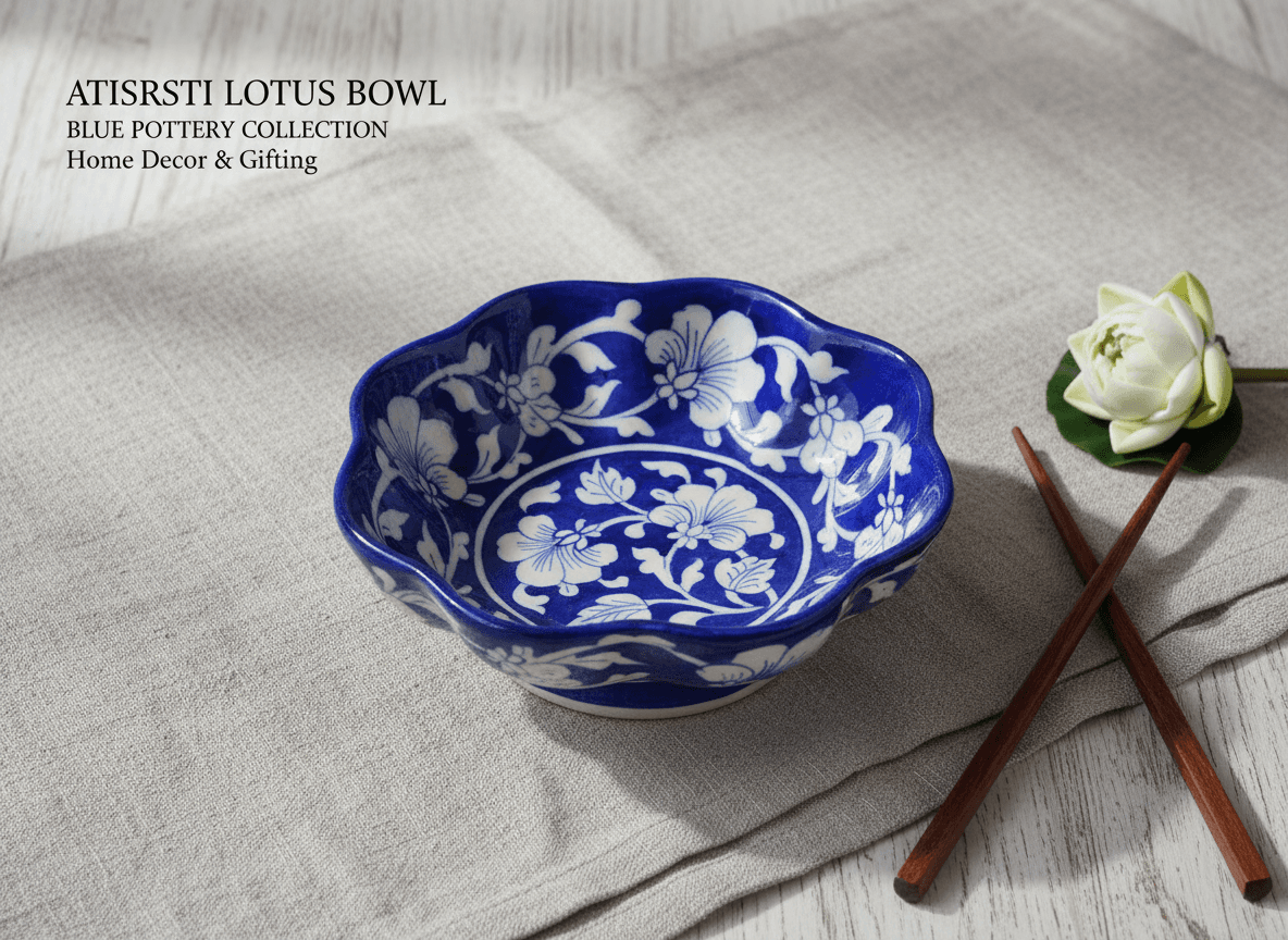 Jaipur Lotus Elegance – 8” Blue Pottery Decor Bowl