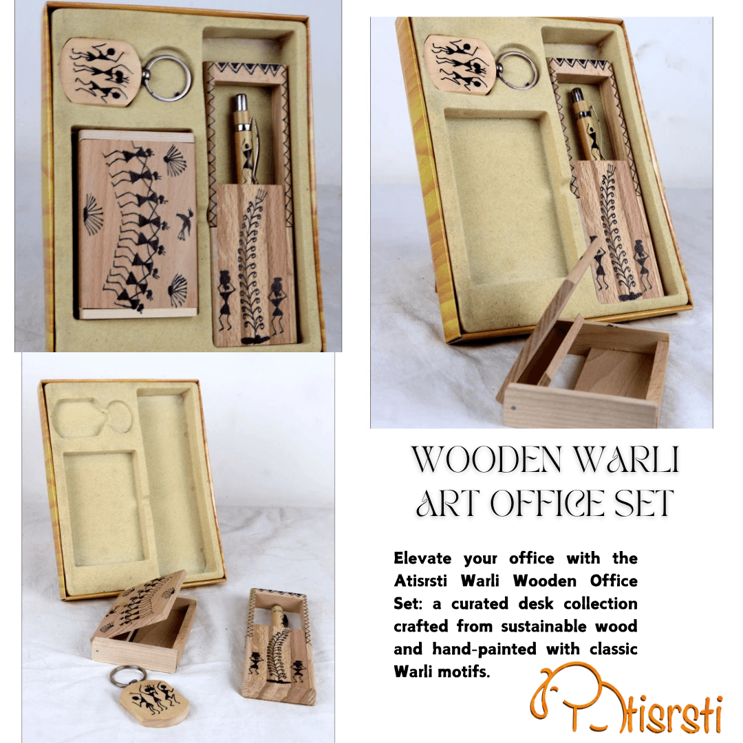Warli art wooden office set by atisrsti