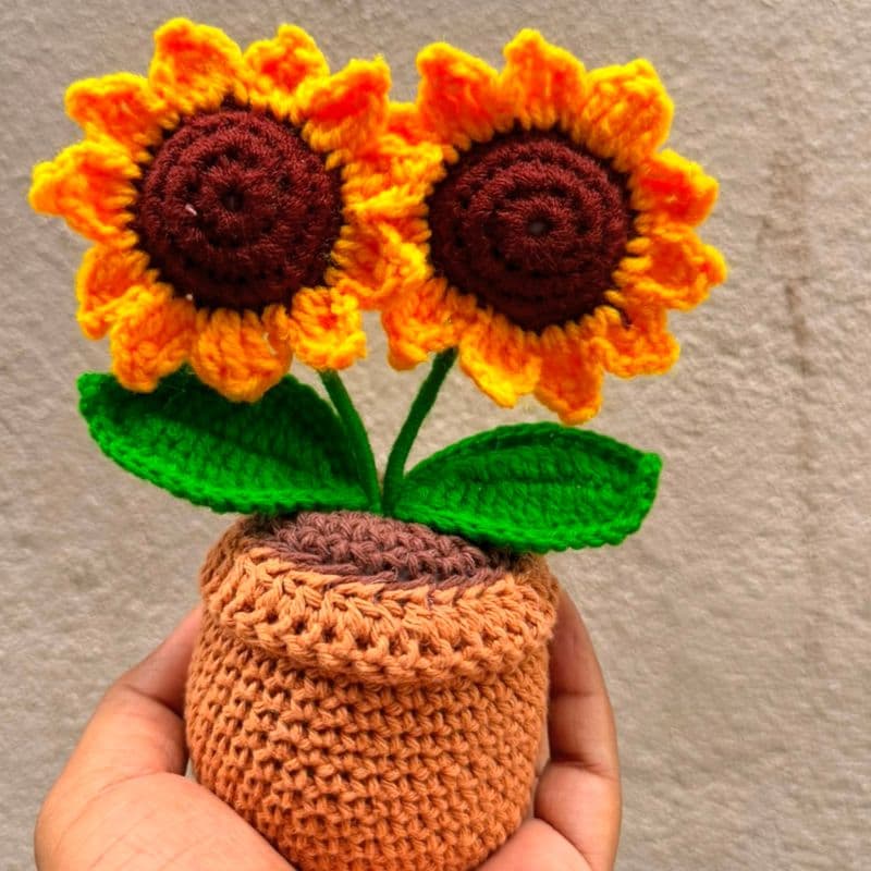crochet flowers handmade pot with sunflowers GI tagged craft